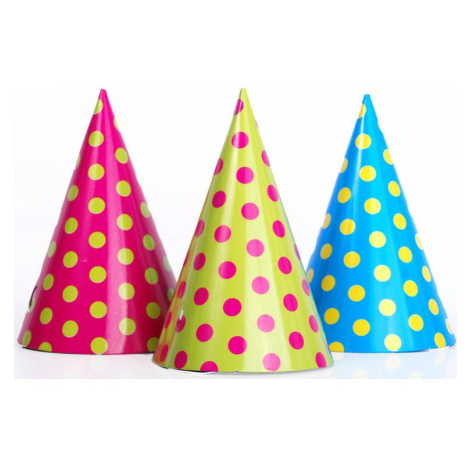 Párty čiapočky farebné s bodkami 6 ks 16 cm - PartyDeco