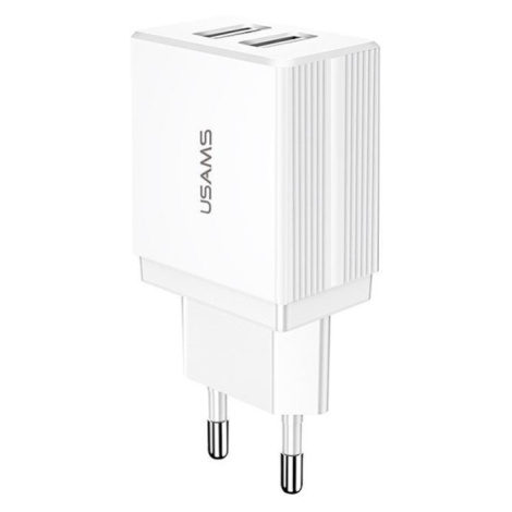 Sieťový nabíjací adaptér, 10,5 W, 2 x zásuvka USB, Usams T24, biely