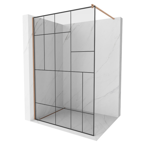 Mexen Kioto, sprchová zástena Walk-In 70 x 200 cm, 8mm číre sklo čierny vzor, medený matný profi