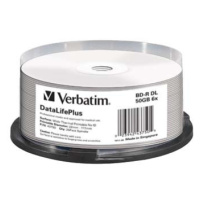 Verbatim BD-R, DL+ Wide Thermal Printable No Id Surface Hard Coat, 50GB, spindle, 43750, 6x, 25-