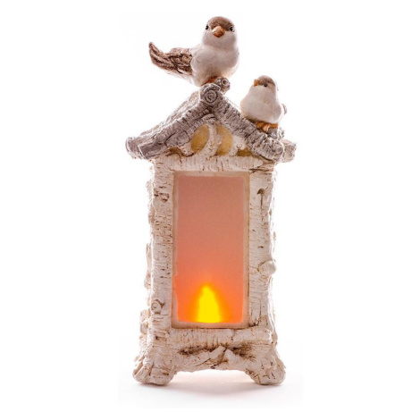 Dekorácia MagicHome Vianoce, Vtáci na kozube, 12 LED, 3xAAA, keramika, 21x15x44 cm