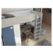 Sconto Poschodová posteľ so skriňou a stolom EMMET V pínia cascina/modrá, 90x200 cm
