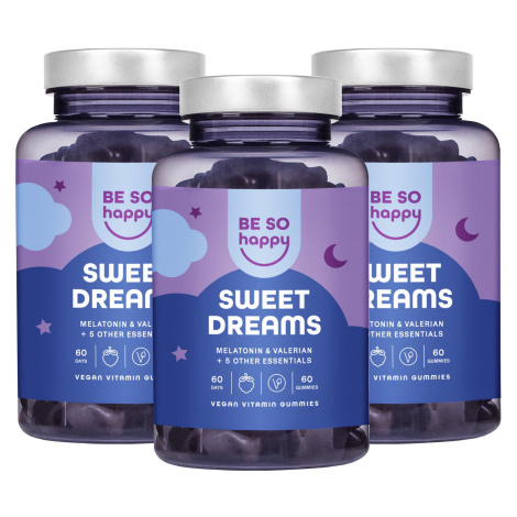 BeSoHappy Sweet Dreams gumové cukríky na spanie (3x 60 cukríkov). Príchuť čučoriedka a malina. V
