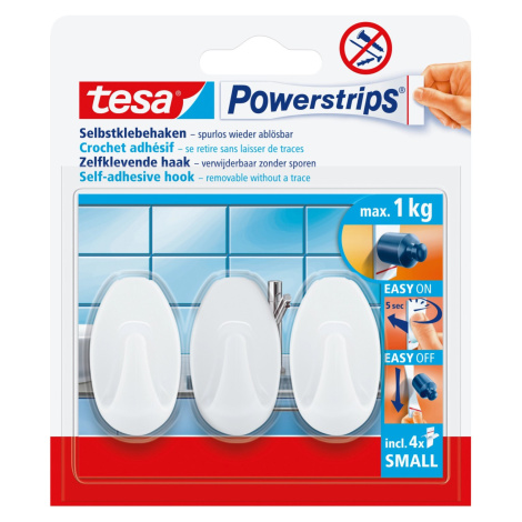 tesa Samolepiace háčiky Powerstrips S malé oválne, biela, 3 ks