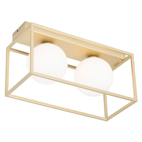 Dizajnové stropné svietidlo zlaté s bielymi 2 svetlami - Aniek QAZQA