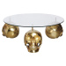 Estila Dizajnový okrúhly konferenčný stolík Hamlet s tromi nožičkami v tvare lebiek v zlatej far