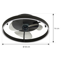 Stropný ventilátor Lindby LED Momitu, čierny, tichý, Ø 14 cm