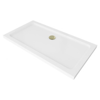 MEXEN/S - Flat sprchová vanička obdĺžniková slim 130 x 70, biela + zlatý sifón 40107013G