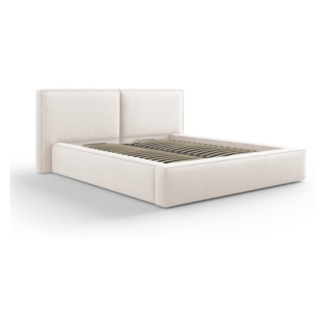 Béžová čalúnená dvojlôžková posteľ s úložným priestorom a roštom 160x200 cm Arendal – Cosmopolit Cosmopolitan design