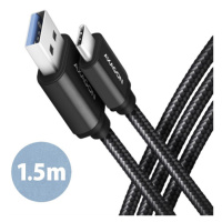 AXAGON BUCM3-AM15AB cable USB-C  <-> USB-A, 1.5m, USB 3.2 Gen 1, 3A, ALU, braid, Black