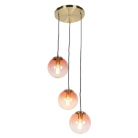 Art deco závesná lampa mosadz 45 cm 3-svetloružová - Pallon
