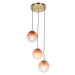 Art deco závesná lampa mosadz 45 cm 3-svetloružová - Pallon