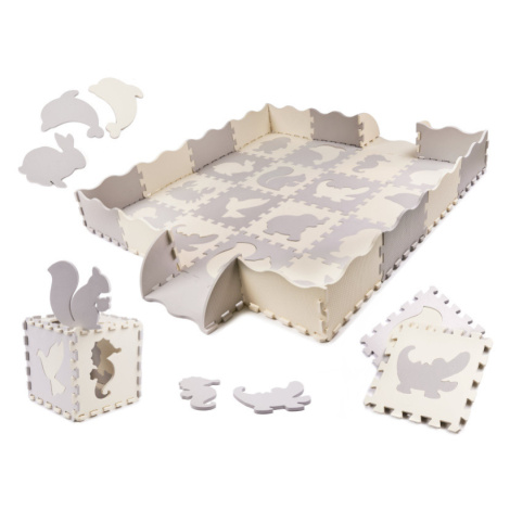 Detská penová hracia podložka puzzle - ohrádka 36 ks šedá-ecru