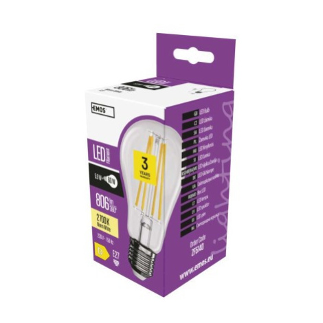 LED žiarovka Filament A60 / E27 / 5,9 W (60 W) / 806 lm / teplá biela EMOS