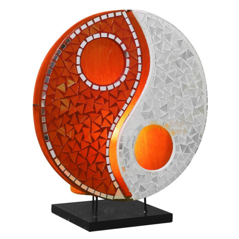 Sklenená mozaiková stolová lampa Ying Yang oranžová/biela Woru