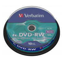 Verbatim DVD-RW, Matt Silver, 43552, 4.7GB, 4x, spindle, 10-pack, bez možnosti potisku, 12cm, pr