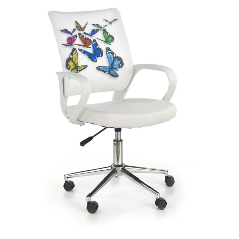 HALMAR Ibis detská stolička na kolieskach s podrúčkami biela / vzor motýle