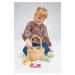Drevený košík s tulipánmi Wicker Shopping Basket Tender Leaf Toys s čokoládou limonádou syrom a 