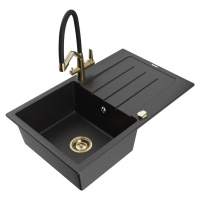 MEXEN/S MEXEN/S - Bruno granitový drez s odkvapkávačom vrátane batérie Duo, čierna/strieborná me