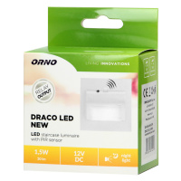 Schodiskové LED svietidlo so senzorom DRACO 12V 1,5W, 30lm, 3000K, biele (ORNO)