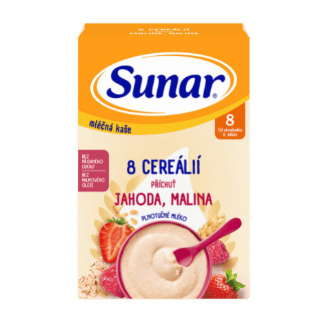 SUNAR Mliečna kaša 8 cereálií jahoda malina 8+ 210 g