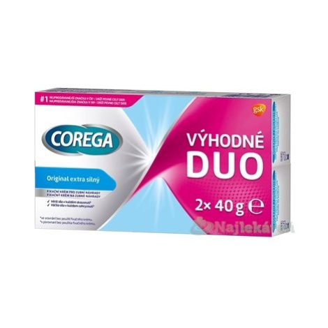 Corega fixačný krém Extra silný Duopack bez zinku 2x40 g