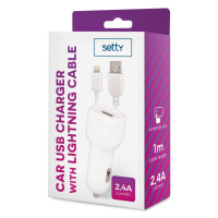 Autonabíjačka Setty USB 2,4A + lightning kábel 1m biela