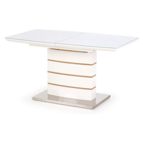 Rozkladací stôl Toronto 140/180x80cm Mdf/Sklo/Oceľ – Biely/Dub Zlatá MERKURY MARKET
