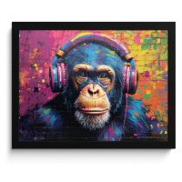 MuchoWow ZARÁMOVANÝ PLAGÁT Graffiti - Šimpanz - Street art - Slúchadlá - Opica 40x30 cm