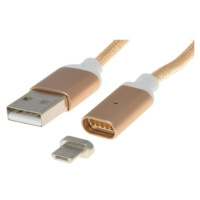 PremiumCord Magnetický micro USB 2.0, A-B nabíjací a dátový kábel 1m, zlatý