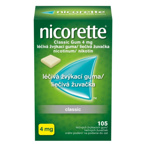 NICORETTE Classic Gum 4 mg liečivé žuvačky 105 ks
