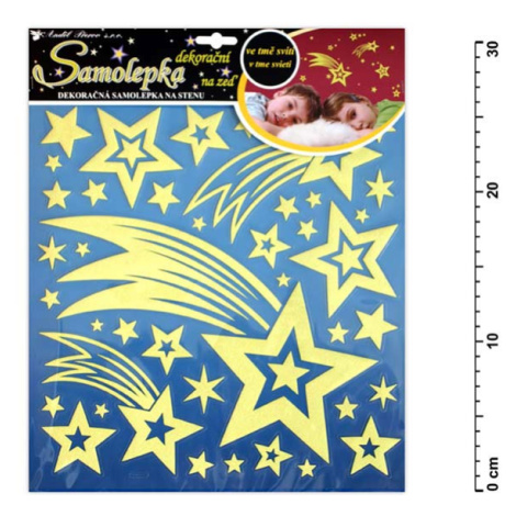Anděl Samolepiaca dekorácia 10094 kométa a hviezdičky s glitrami svietiace v tme 31x29cm