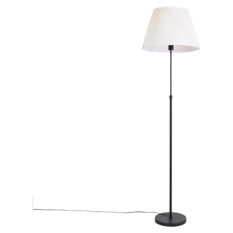 Stojacia lampa čierna s riaseným tienidlom krémová 45 cm nastaviteľná - Parte QAZQA