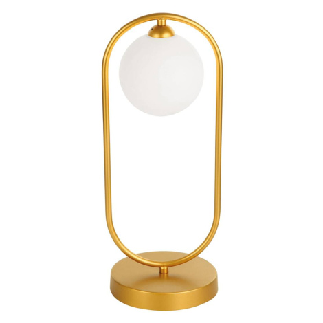 Stolová lampa Fancy so skleneným tienidlom, zlatá Viokef