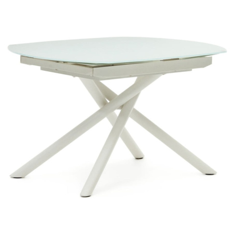 Biely rozkladací jedálenský stôl so sklenenou doskou 100x130 cm Yodalia – Kave Home