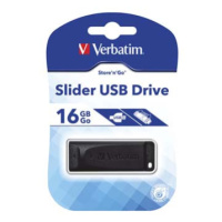 Verbatim USB flash disk, USB 2.0, 16GB, Slider, Store N Go, černý, 98696, USB A, s výsuvným kone