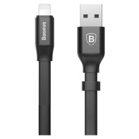 Nabíjací a dátový kábel USB, Lightning, 23 cm, 2000 mA, plochý, Baseus Nimble, CALMBJ-B01, čiern