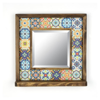 Nástenné zrkadlo s poličkou s rámom z kameňa 32.5x33 cm – Wallity