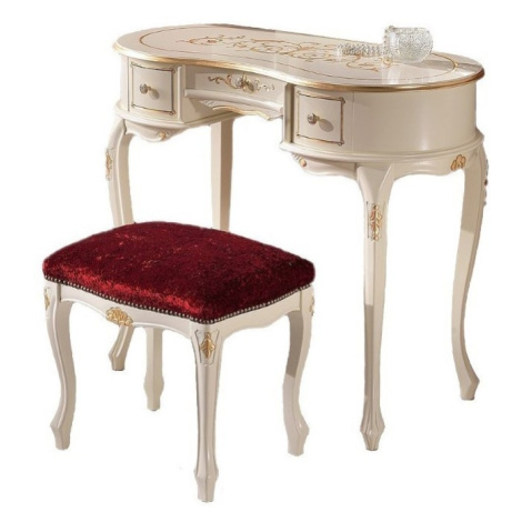 Estila Luxusný barokový masívny toaletný stolík Clasica s tromi zásuvkami a zlatým ornamentálnym