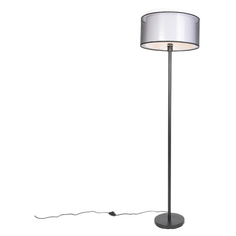 Dizajnová stojaca lampa čierna s čierno-bielym tienidlom 47 cm - Simplo QAZQA