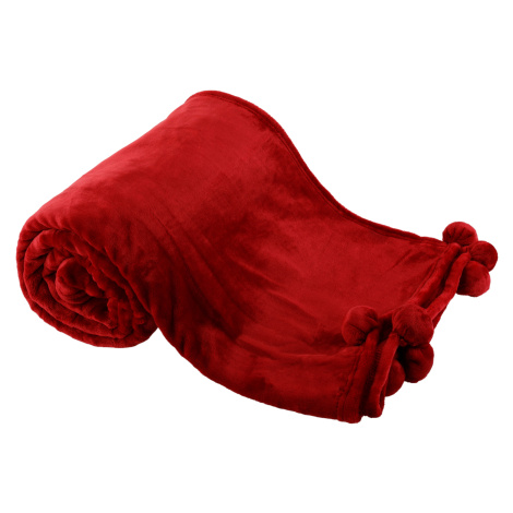 TEMPO-KONDELA LUANG, plyšová deka s brmbolcami, bordová, 150x200 cm Tempo Kondela