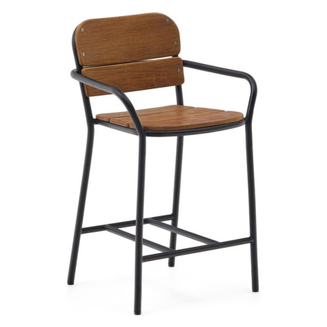 Čierno-hnedá kovová záhradná barová stolička Algueret – Kave Home