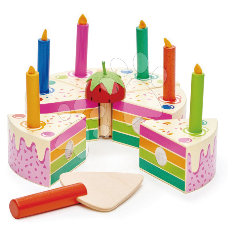 Drevená torta s jahodou Rainbow Birthday Cake Tender Leaf Toys 6 kúskov so 6 sviečkami