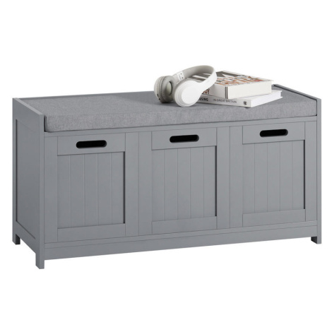 SoBuy PANCA na topánky s 3 dverami Sivá 90x35x45cm Severský