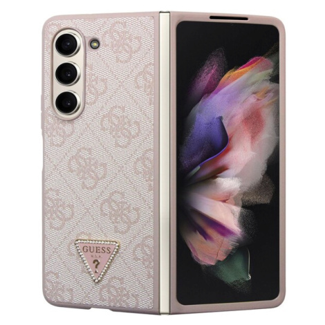 Guess 4G PU Leather Triangle Zadný Kryt pre Samsung Galaxy Z Fold 5 Pink