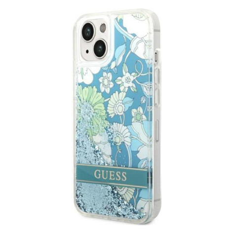 Plastové puzdro Guess na Apple iPhone 14 Plus GUHCP14MLFLSN Flower Liquid Glitter zelené