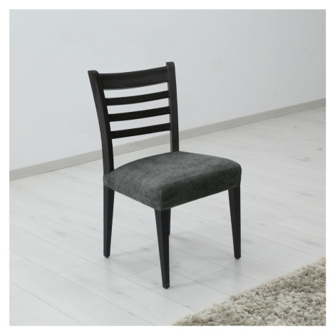 Poťah elastický na sedák stoličky, komplet 2 ks Estivella odolný proti škvrnám, tmavo šedá FORBYT
