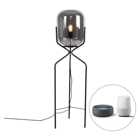 Inteligentná stojaca lampa čierna vrátane WiFi A60 dymového skla - Bliss QAZQA