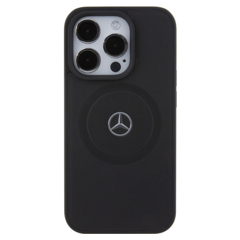 Mercedes-Benz Mercedes Crossed Line Kožený Kryt s MagSafe pre iPhone 15 Pro, Čierny