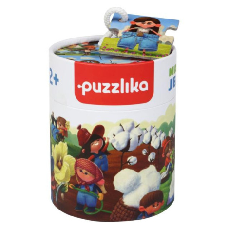 Puzzlika 14231 Výroba džínsov - náučné dejové puzzle 15 dielikov